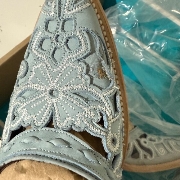 Lane Robin Mule Blue Cowboy Boots Womens 8 Cowgirl Western Leather Short Ankle - Picture 12 of 13